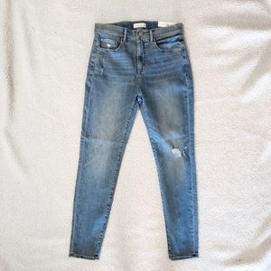 Loft Destructed High Rise Skinny Jeans in Indigo